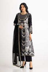 3PC Cross Hatch Printed Suit With Embroidered