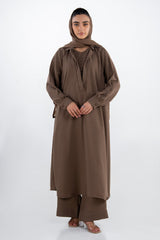3PC Georgette Slub Abaya And Trouser With Scarf