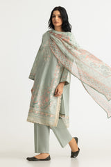 3PC Lawn Embroidered Suit With Chiffon Printed Dupatta