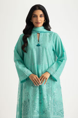 3PC Lawn Embroidered Suit With Chiffon Printed Dupatta