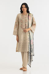 3PC Lawn Embroidered Suit With Printed Chiffon Dupatta