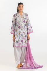 3PC Lawn Printed Suit With Embroidered