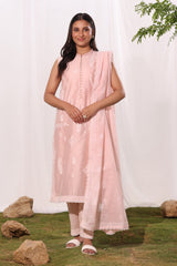 3Pc Cotton Net Embroidered Suit