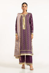 3PC Lawn Gold Printed Suit With Embroidered