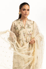 3PC Munar Slub Printed Suit With Embroidered