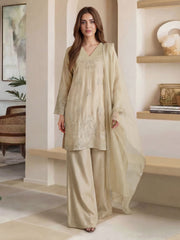 3 Piece Oak Silk Suit- Embroidered (Pret)