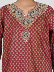 2 Piece Satin Suit- Embroidered (Pret)