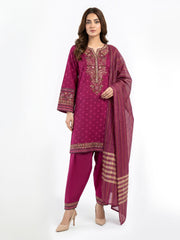 3 Piece Raw Silk Suit- Embroidered (Pret)