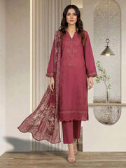 3 Piece Lawn Slub Suit- Embroidered (Pret)