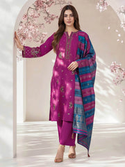 3 Piece Oak Silk Suit- Embroidered (Pret)