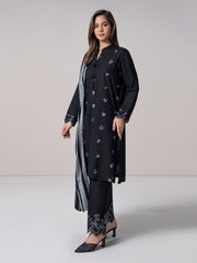 3 Piece Slub Khaddar Suit- Embroidered (Pret)