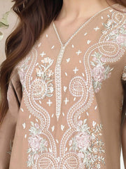 3 Piece Lawn Slub Suit- Embroidered (Pret)