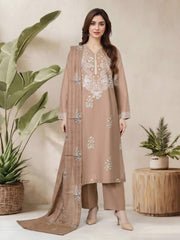 3 Piece Lawn Slub Suit- Embroidered (Pret)