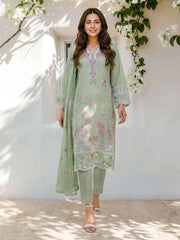 3 Piece Lawn Slub Suit- Embroidered (Pret)