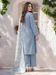 3 Piece Chambray Suit- Embroidered (Pret)