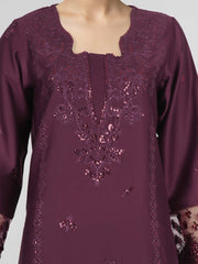 3 Piece Satin Suit- Embroidered (Pret)