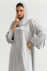 Blended Embroidered Crush Abaya With Zari Stripe Scarf