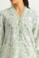Blended Printed Shirt With Embroidered And Dyed Trouser
