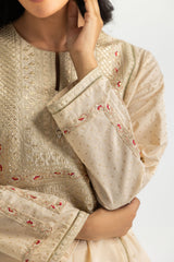 Cambric Embroidered Co-Ord Set With Block Printed