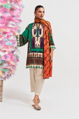 Stitched Printed Linen Shirt+ Dupatta