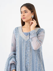 3 Piece Chiffon Suit-Embroidered (Pret)