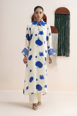 2 Piece Embroidered Raw Silk Suit