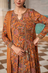 3 Piece Embroidered Raw Silk Suit