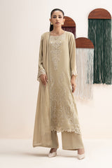 3 Piece Embroidered Raw Silk Suit