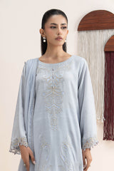 3 Piece Embroidered Raw Silk Suit