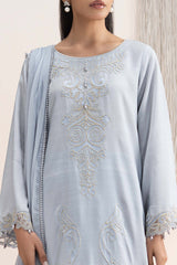 3 Piece Embroidered Raw Silk Suit