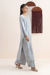3 Piece Embroidered Raw Silk Suit