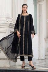 3 Piece Embroidered Raw Silk Suit