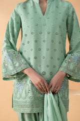 3 Piece Embroidered Pk Raw Silk Suit