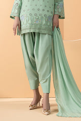 3 Piece Embroidered Pk Raw Silk Suit