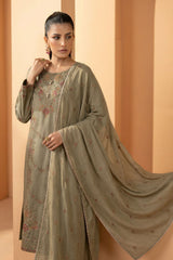 3 Piece Embroidered Double Warp Silk Suit