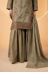 3 Piece Embroidered Double Warp Silk Suit