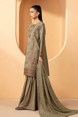 3 Piece Embroidered Double Warp Silk Suit