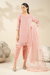 3 Piece Embroidered Raw Silk Suit