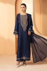 3 Piece Embroidered Self Tassel Silk Suit