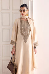 3 Piece Embroidered Self Tassel Silk Suit