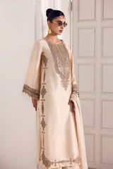 3 Piece Embroidered Self Tassel Silk Suit