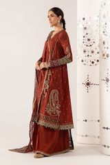 3 Piece Embroidered Raw Silk Suit
