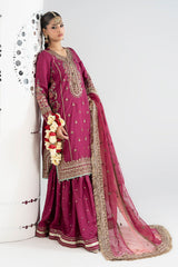 3 Piece Embroidered Raw Silk Suit