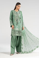 3 Piece Embroidered Raw Silk Suit