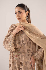 3 Piece Embroidered Raw Silk Suit