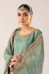 3 Piece Embroidered Raw Silk Suit