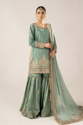 3 Piece Embroidered Raw Silk Suit