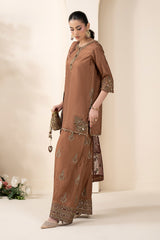 3 Piece Embroidered Raw Silk Suit