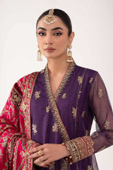 3 Piece Embroidered Zari Net Suit