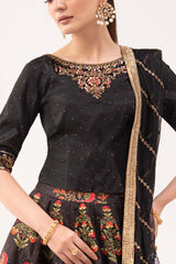 3 Piece Embroidered Raw Silk Suit